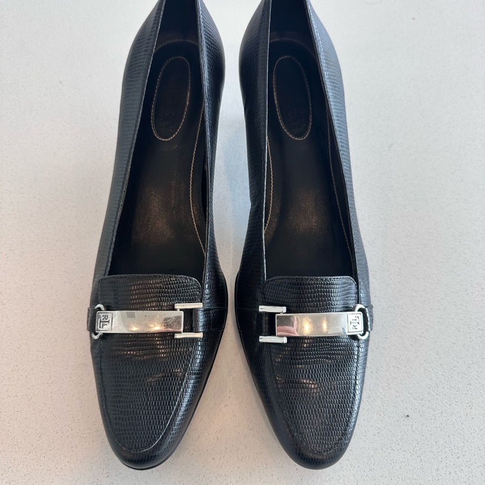 Ralph Lauren Black Loafers with Silver Accents